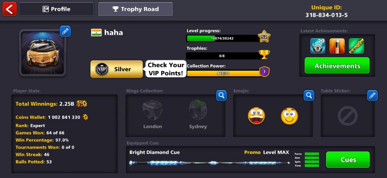 1,000,000,000 (1 Billion) Coins + Full Max Cue Account | Desired Name | Miniclip Account - iOS/ANDROID