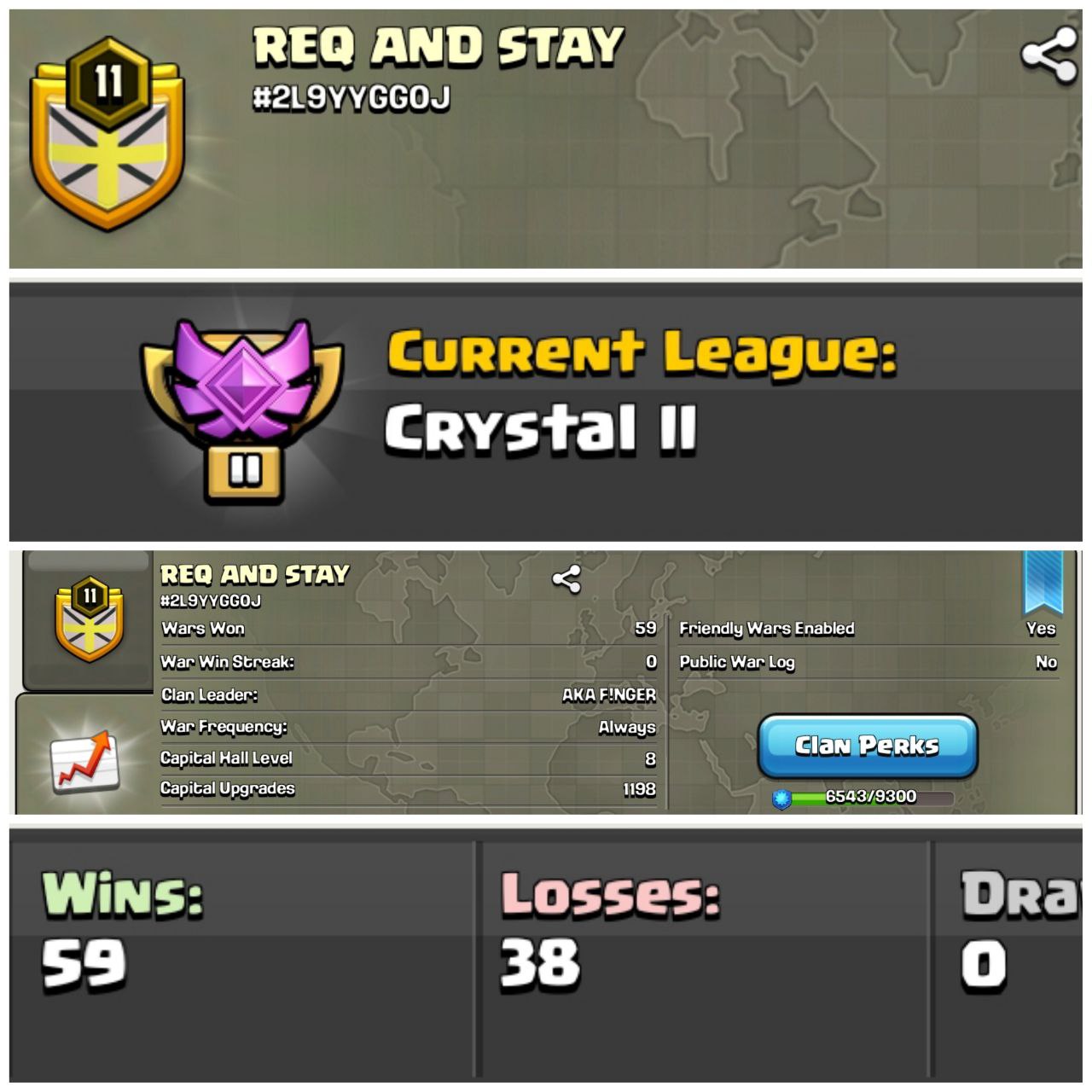 Clan Capital 8 -- REQ N STAY -- Lvl-11 -- Crystal 2 -- Positive Log -- Brilliant and Superb Name And League