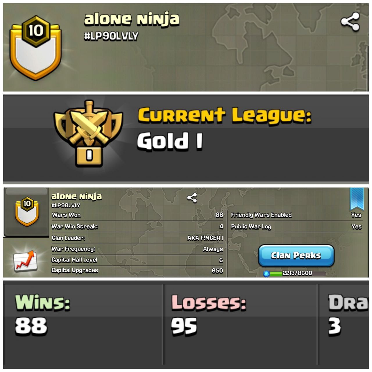 Alone Ninja -- Clan Capital 6 -- Lvl-10 -- Gold 1-- Superb Clan & Cheap Price
