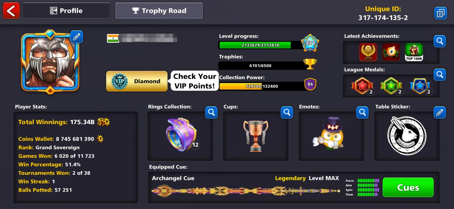 CCP 86|Premium Acc|LVL 331|8.7 Billion coins|3500+Cash|Premium Maxed Cues|Desired Name|Old Emotes