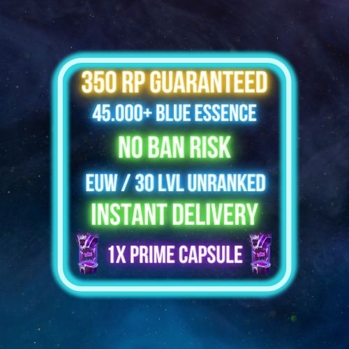 EUW / NO BAN RISK / 350RP GUARANTEED / 40K+ BE / 30+ LV / UNVERIFIED MAIL / UNRANKED