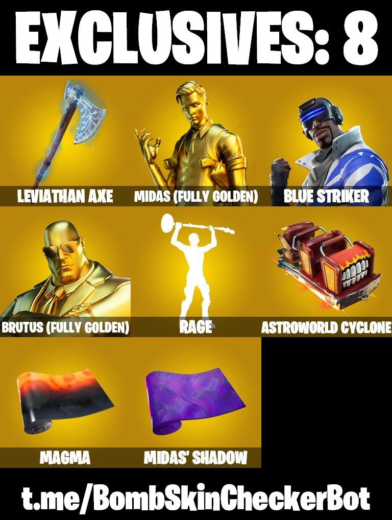 Leviathan Axe - Midas ( Gold ) - Brutus ( Gold ) - Rage - 104 skins - Xbox, PC, PSN, Nintendo