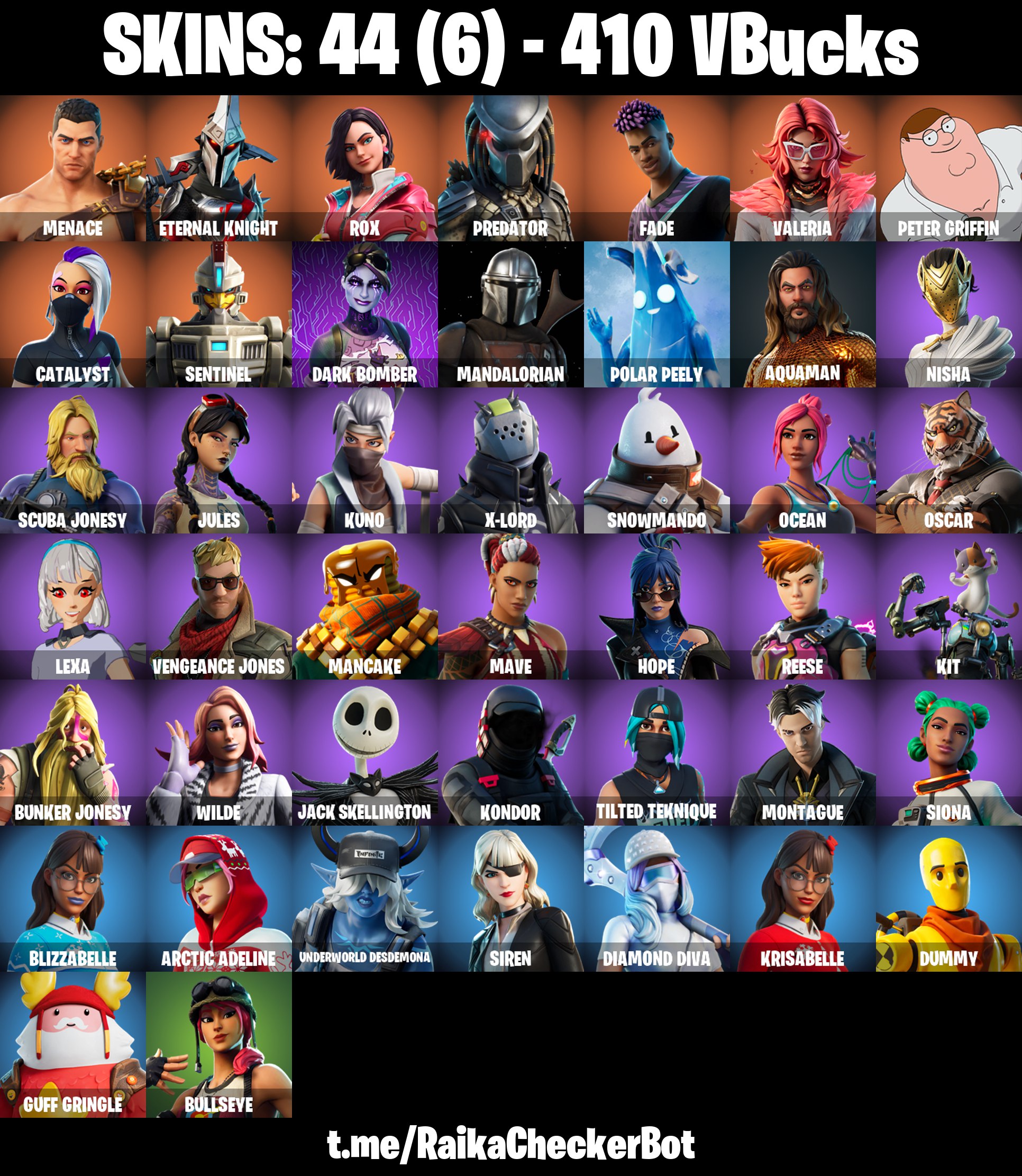 [PC/PSN/XBOX] 44 SKINS 🔥 DARK BOMBER 🔥 DUMMY 🔥 MENACE 🔥 NISHA