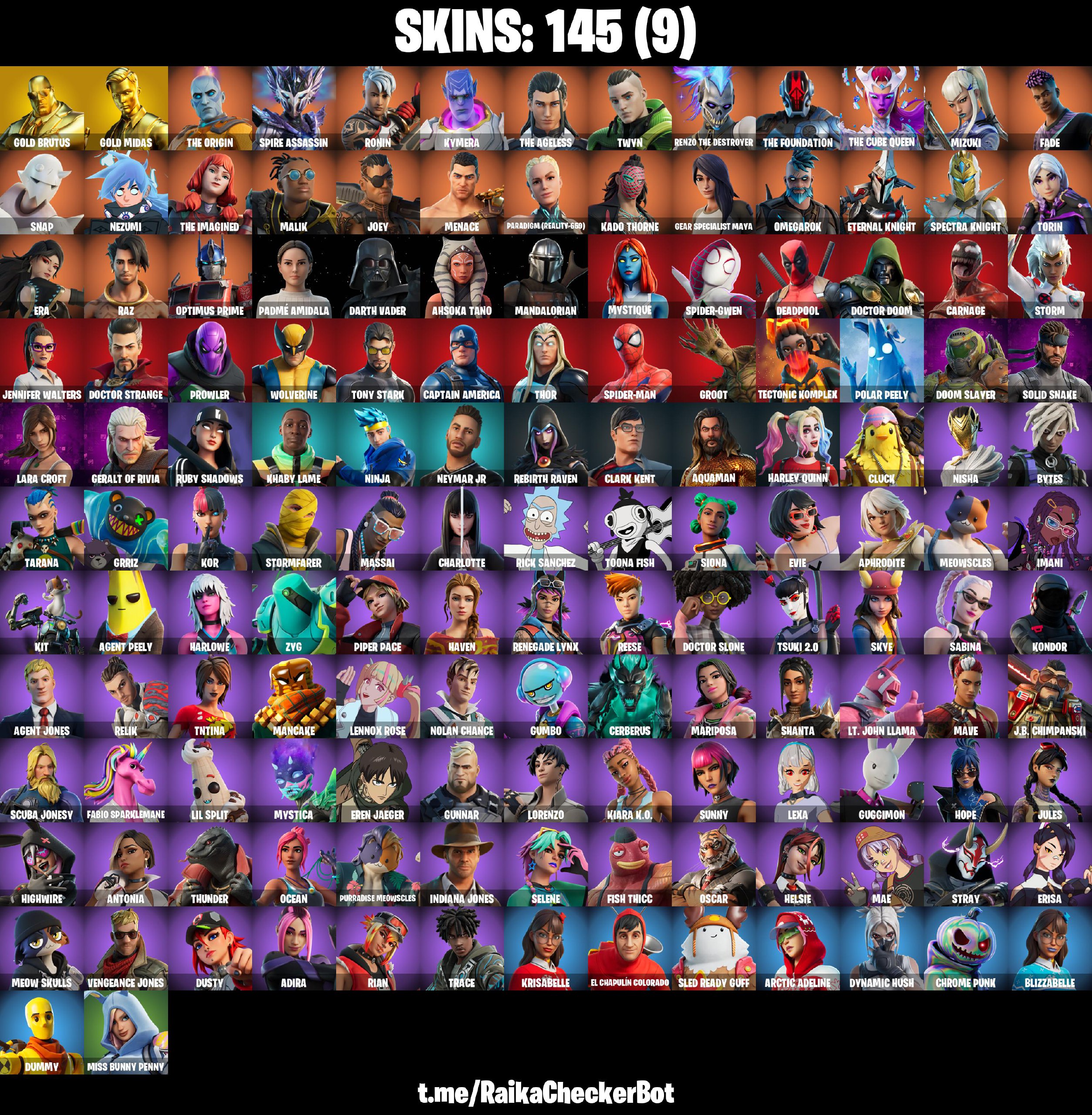 [PC/PSN/XBOX] 145 SKINS 🔥 GOLD MIDAS 🔥 NINJA 🔥 KHABY LAME 🔥 RICK SANCHEZ