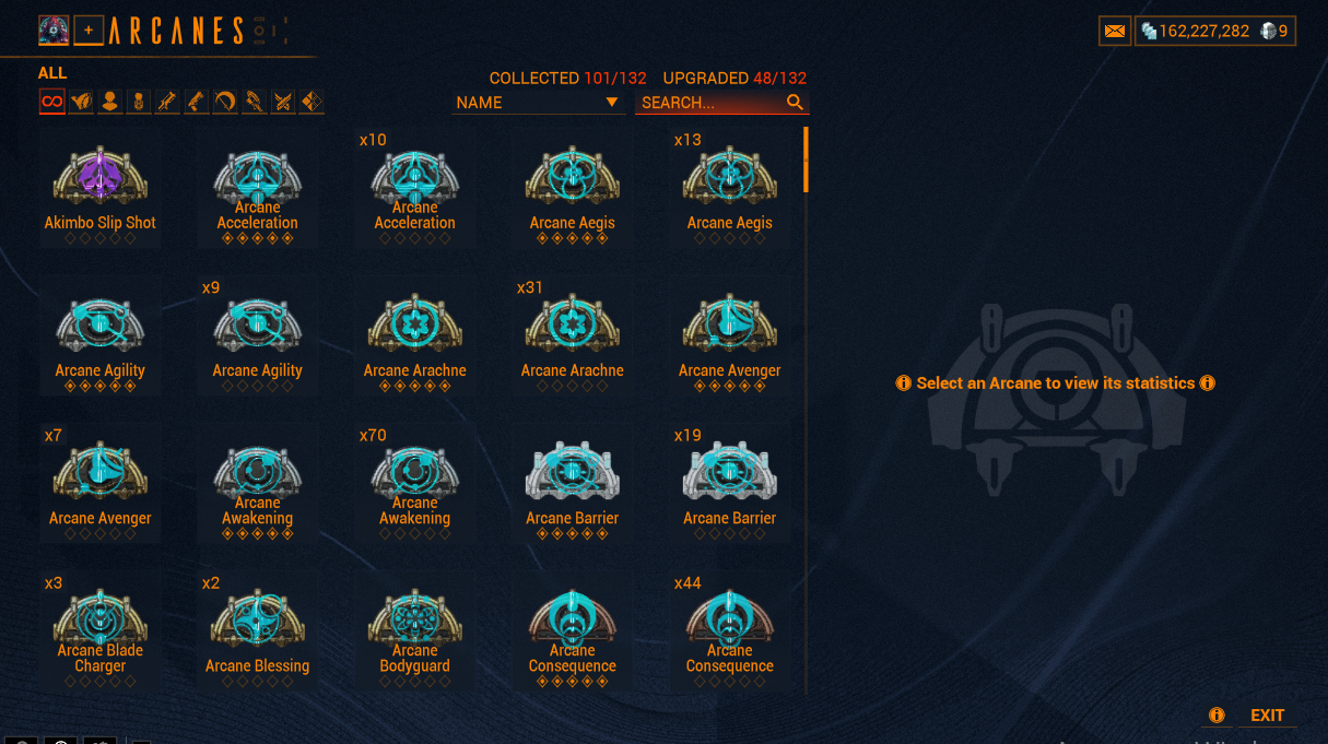 MR 33 ✅ 162M CREDIT ✅ 100+ ARCANE - 93x WARFRAME MAX - 708/730 Equip MAX ✅ 92x RIVEN MOD - 50+ Prime MOD ✅ With Mail